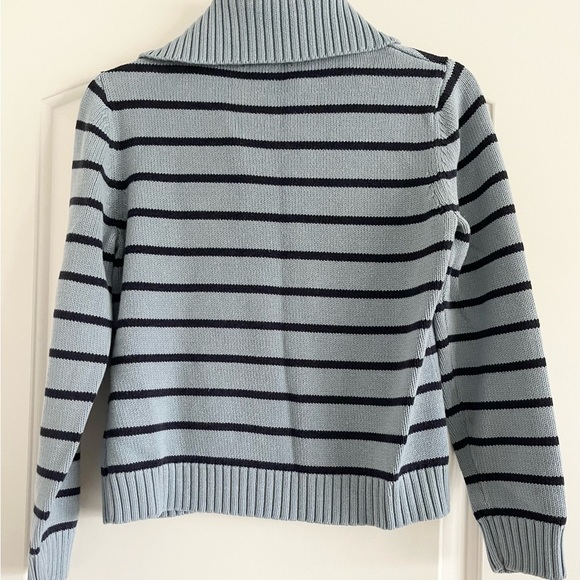 CHARTER CLUB Women’s Light Blue/NavyBlue Striped ButtonTurtleneck Sweater-SizeSP - Picture 2 of 5